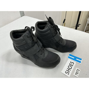 Womans New Top Moda Lace Up Ankle Wedge Fashion Sneakers 7.5 Black